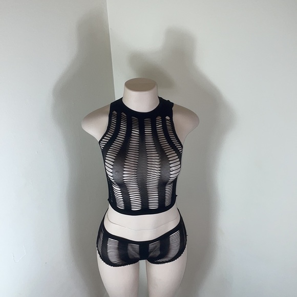 Sexy Black Stretchy Mesh Fishnet Cutout High Waist - Picture 3 of 12